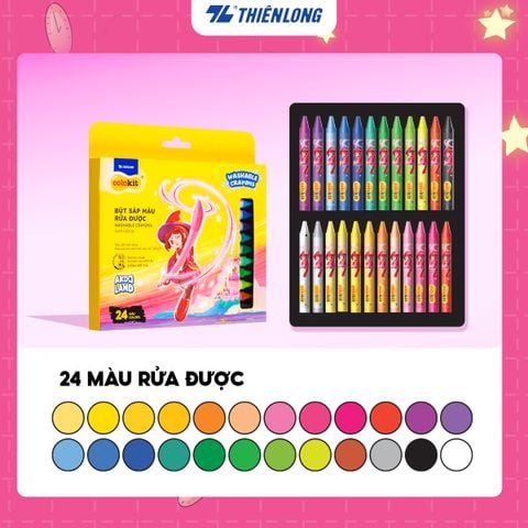 Sáp 12/18/24 màu rửa được - Washable Crayons Thiên Long Colokit - Nhân vật Futy Akooland thế giới học cụ thần kỳ
