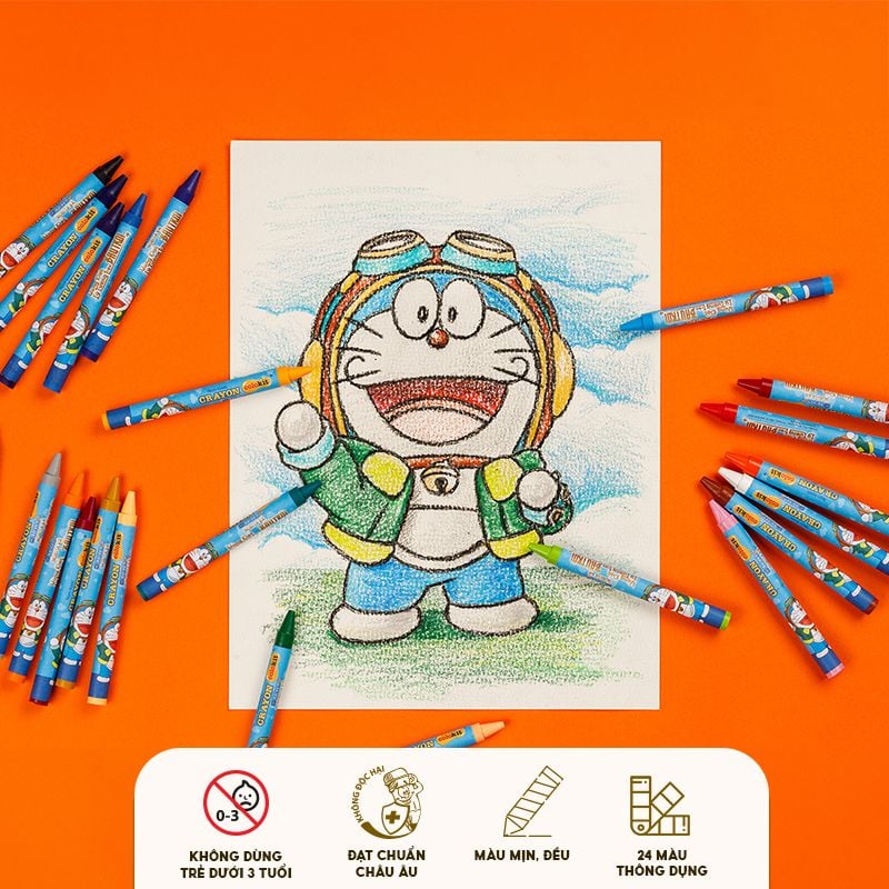 Sáp 24 màu Thiên Long Colokit Doraemon CR-C06/DO - Tiêu chuẩn Mỹ - Phiên bản Nobita's Sky Utopia 2023