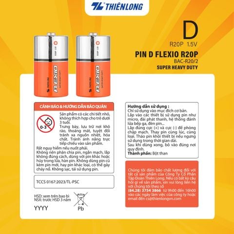 Lốc 2 Pin đại D Thiên Long Flexio BAC-R20/2
