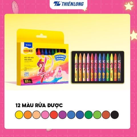 Sáp 12/18/24 màu rửa được - Washable Crayons Thiên Long Colokit - Nhân vật Futy Akooland thế giới học cụ thần kỳ