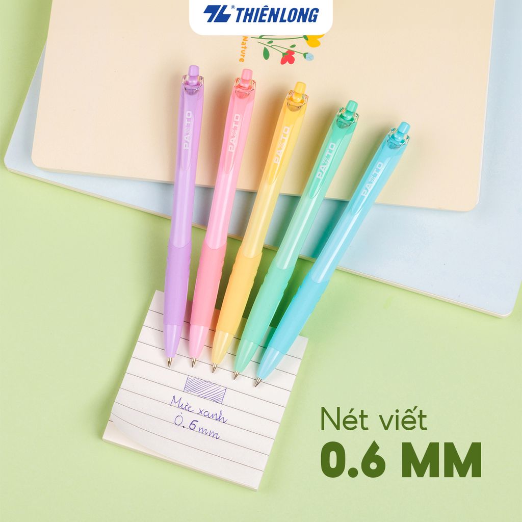 Bút gel B màu Pastel Thiên Long Flexoffice Pazto FO-GELB039/VN - Mực xanh (5 cây)