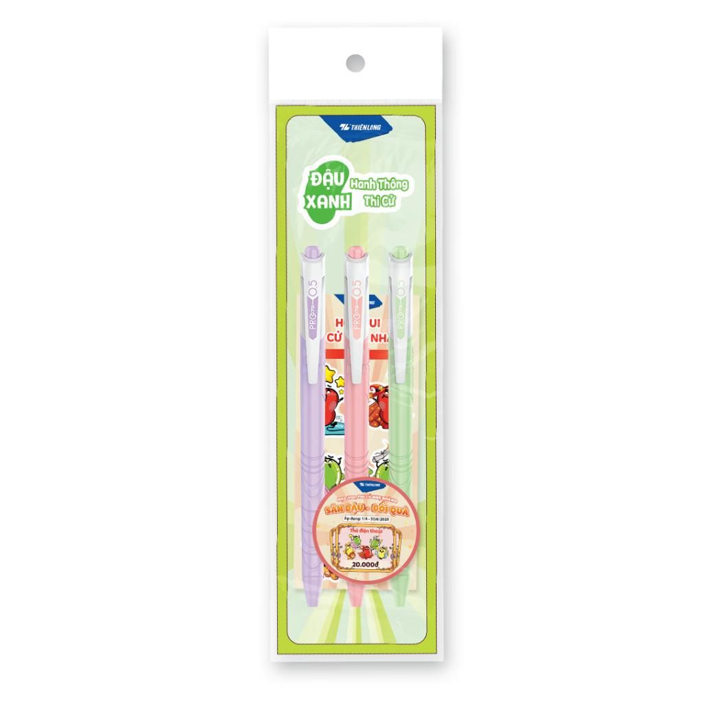 Túi bút bi, bút gel Thiên Long TL-095, TL-105, FL-04/Luck - Phiên bản hanh thông thi cử, đóng gói - Túi 2/3 bút