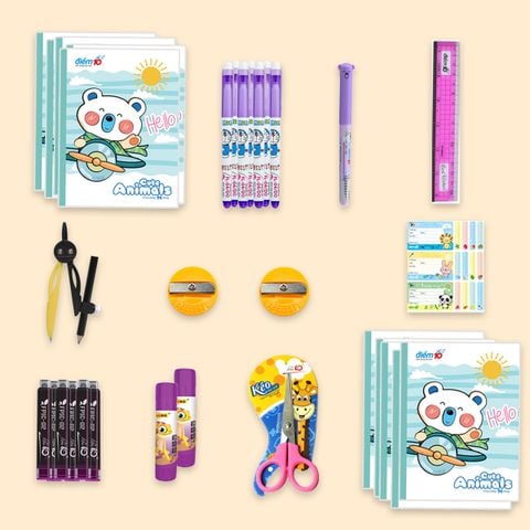 [Combo Cấp 1] Bộ Combo chăm chỉ đến trường - 10 Món  + Tặng cặp tiện lợi