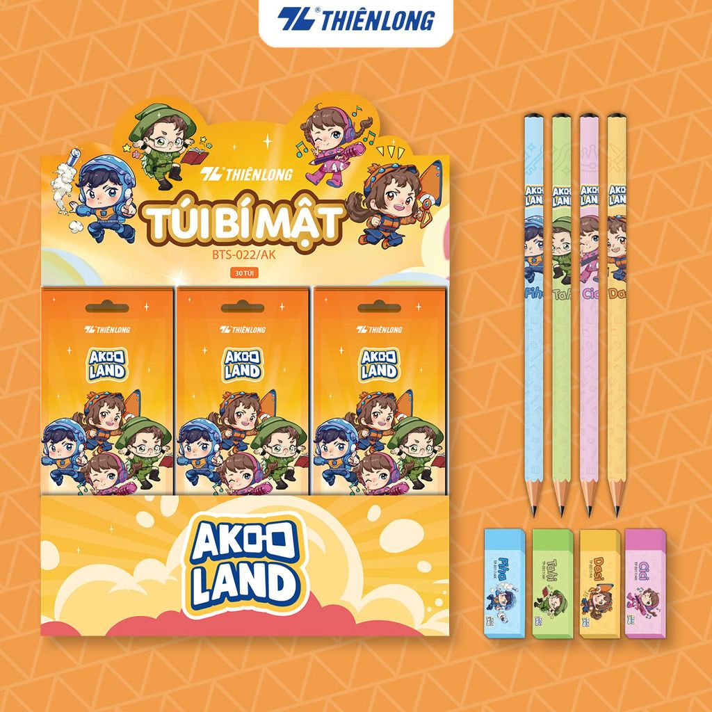 Bộ 2 bút chì và gôm Thiên Long BTS-022/AK - Nhân vật Akooland thế giới học cụ thần kỳ - Mẫu ngẫu nhiên