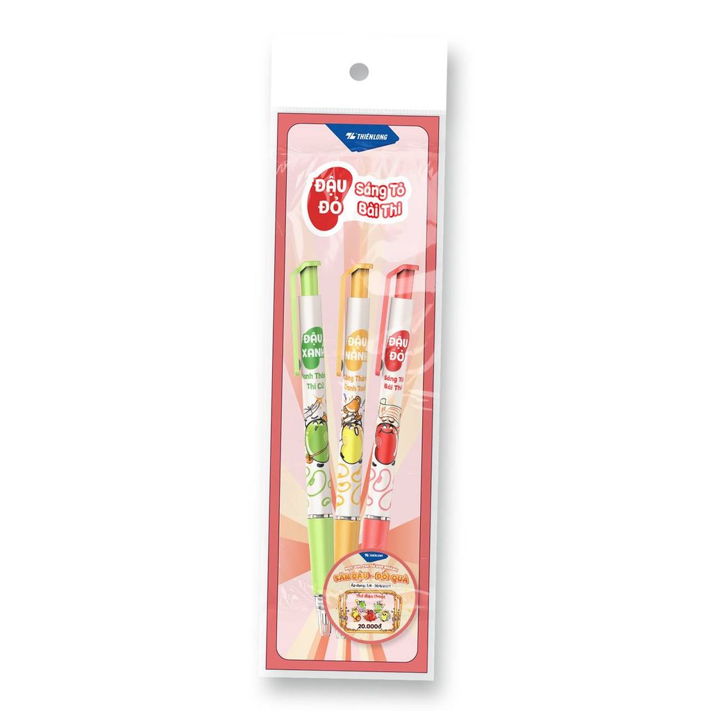 Túi bút bi, bút gel Thiên Long TL-095, TL-105, FL-04/Luck - Phiên bản hanh thông thi cử, đóng gói - Túi 2/3 bút
