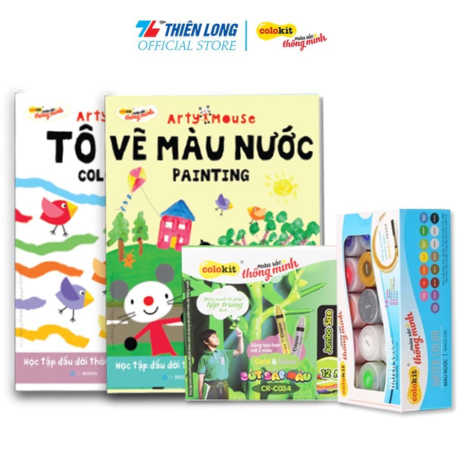 Combo Thực Hành Vẽ Theo Mẫu Màu Nước Cho Bé Arty Mouse Thiên Long Colokit
