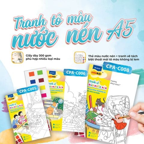 Tranh tập tô màu nước dạng nén - Watercolour Painting Set Thiên Long Colokit - Nhiều màu hơn