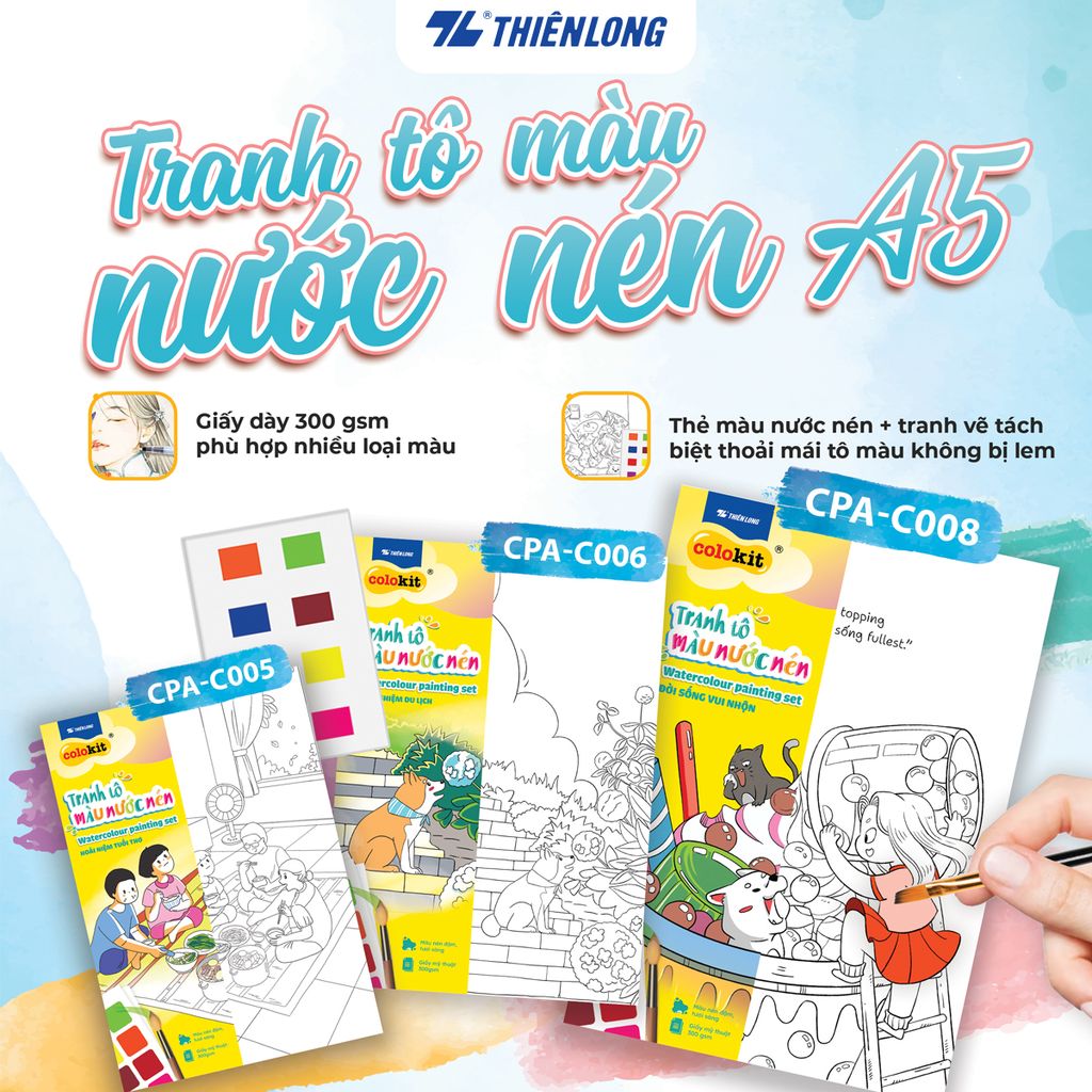 Tranh tập tô màu nước dạng nén - Watercolour Painting Set Thiên Long Colokit - Nhiều màu hơn