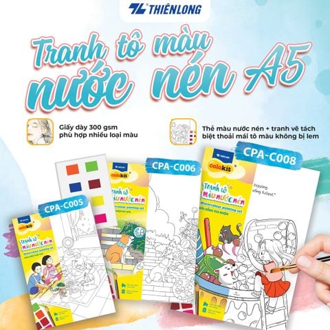 Tranh tập tô màu nước dạng nén - Watercolour Painting Set Thiên Long Colokit - Nhiều màu hơn