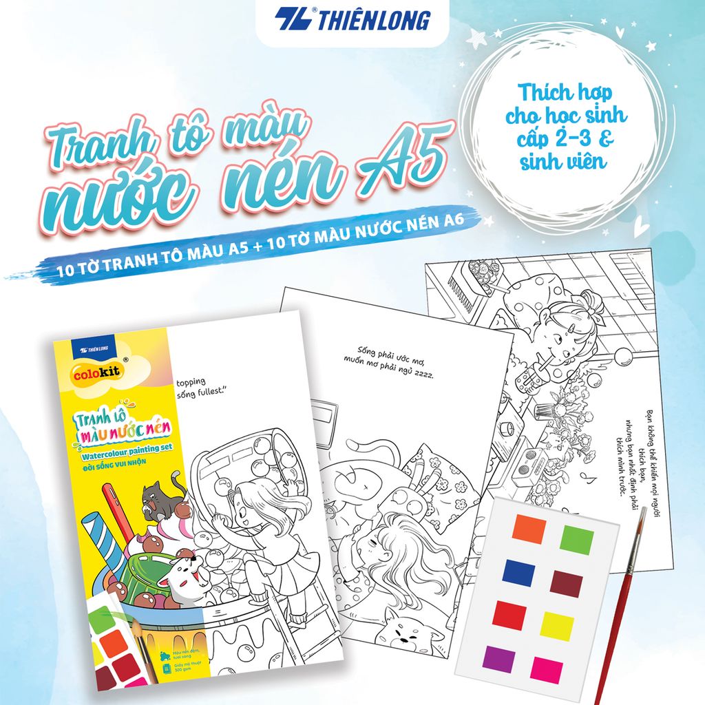 Tranh tập tô màu nước dạng nén - Watercolour Painting Set Thiên Long Colokit - Nhiều màu hơn
