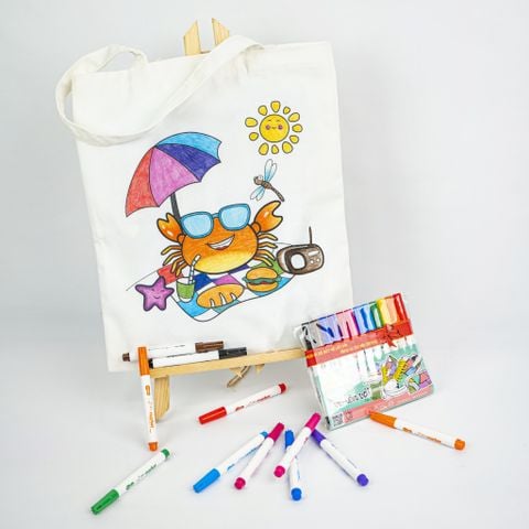 Combo Túi Canvas và Bộ 12 màu bút vẽ lên vải - Túi in hình mẫu chưa tô