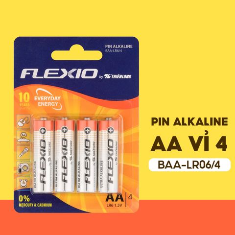 Quà tặng 2 vỉ 4 pin Alkaline AA Thiên Long Flexio