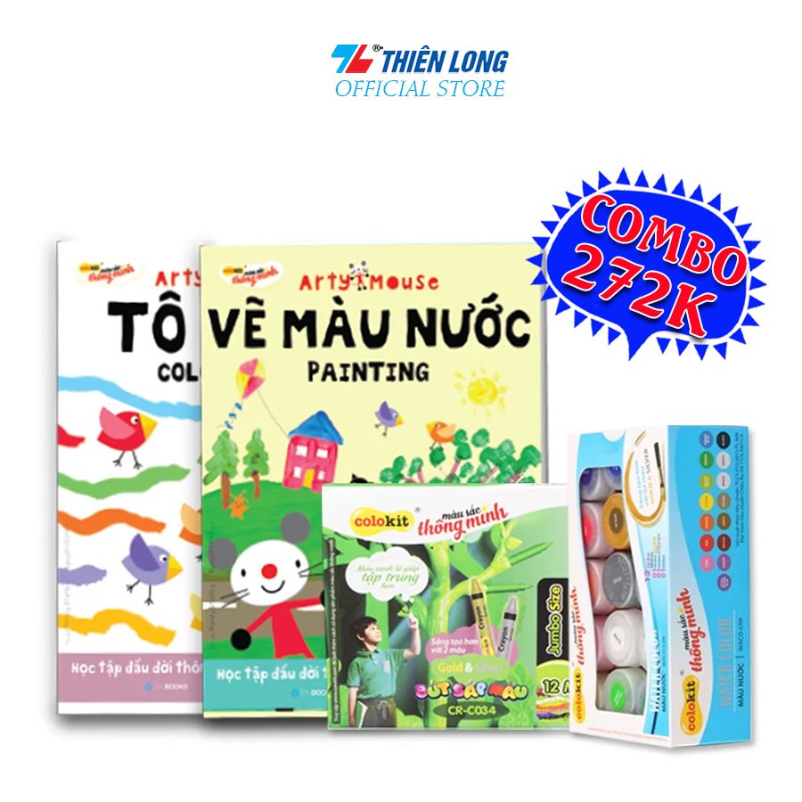 Combo Thực Hành Vẽ Theo Mẫu Màu Nước Cho Bé Arty Mouse Thiên Long Colokit