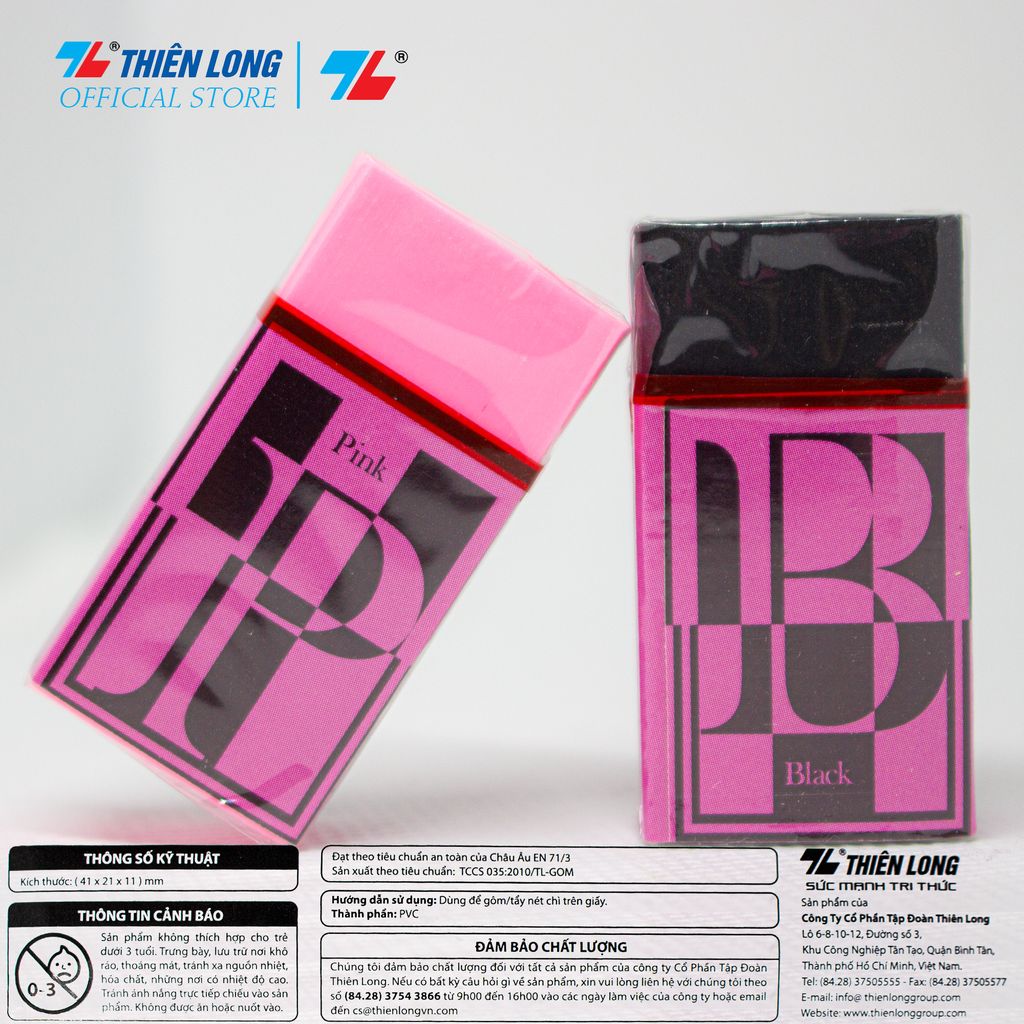 Gôm tẩy chì 'Siêu kul ngầu' Black & Pink Trendy Thiên Long E-011