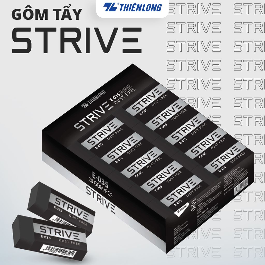 Gôm tẩy không bụi mịn - Strive Dust Free Thiên Long E-035 - Chứa ion bạc kháng khuẩn