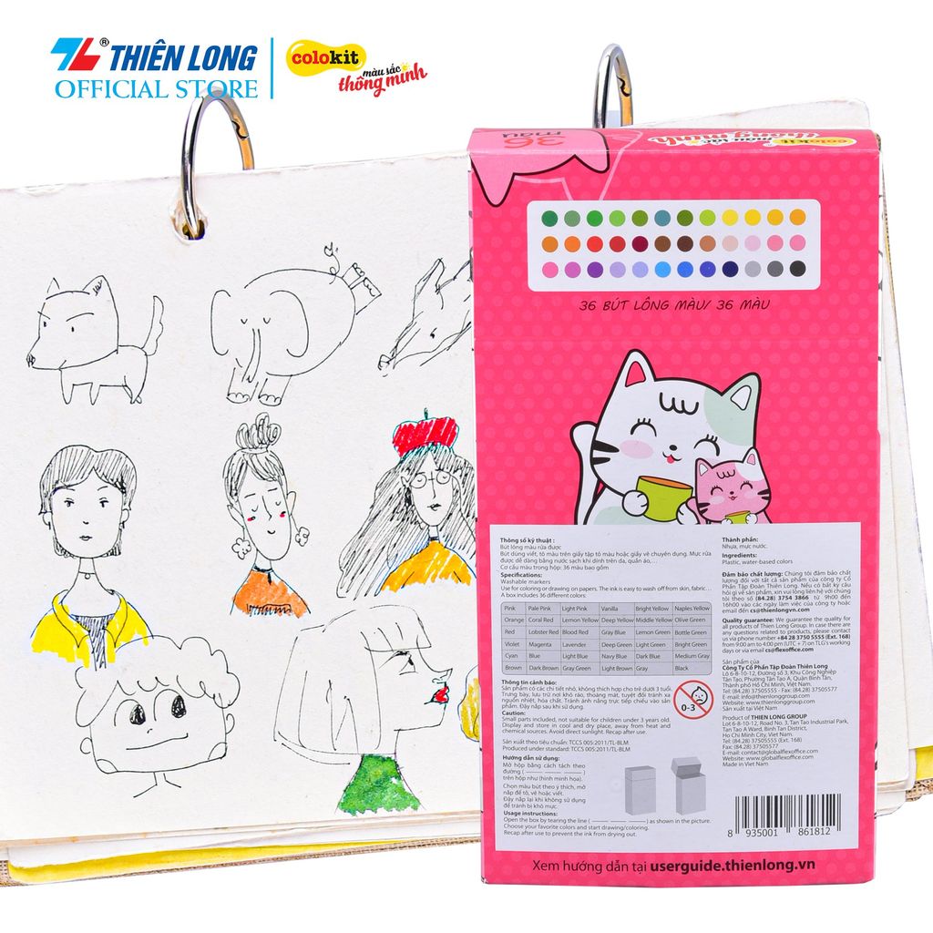 Bút lông 36 màu Fiber Pen Washable - Nét mảnh nét to - Colokit SWM-C006