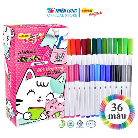 Bút lông 36 màu Fiber Pen Washable - Nét mảnh nét to - Colokit SWM-C006