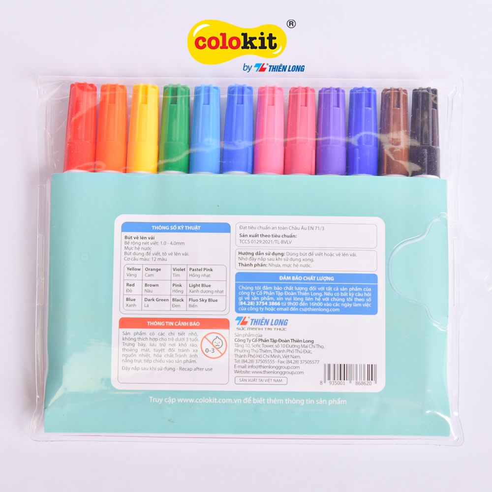 Bút vẽ lên vải 12 màu Fabric Marker Thiên Long Colokit FM-C002