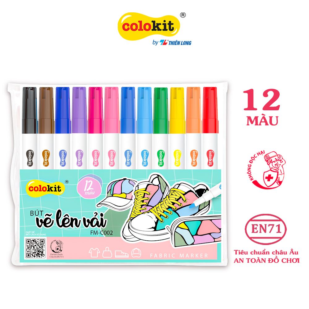 Bút vẽ lên vải 12 màu Fabric Marker Thiên Long Colokit FM-C002