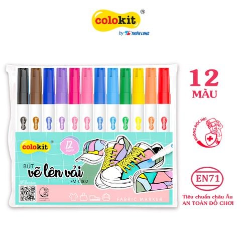 Bút vẽ lên vải 12 màu Fabric Marker Thiên Long Colokit FM-C002