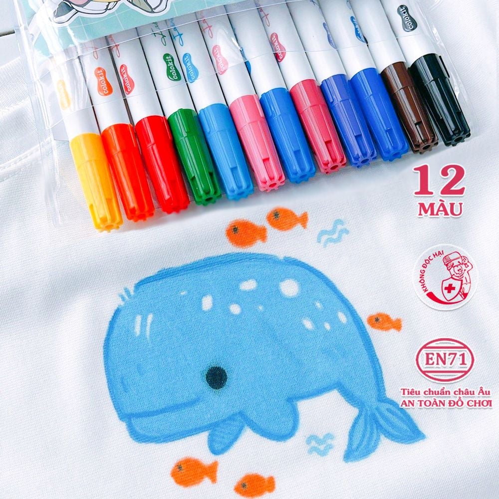 Bút vẽ lên vải 12 màu Fabric Marker Thiên Long Colokit FM-C002