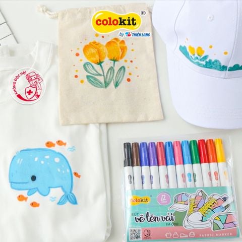 Bút vẽ lên vải 12 màu Fabric Marker Thiên Long Colokit FM-C002