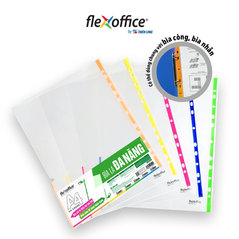 Bìa lỗ - bìa lá đa năng A4 Thiên Long Flexoffice nhiều màu sử dụng với bìa còng