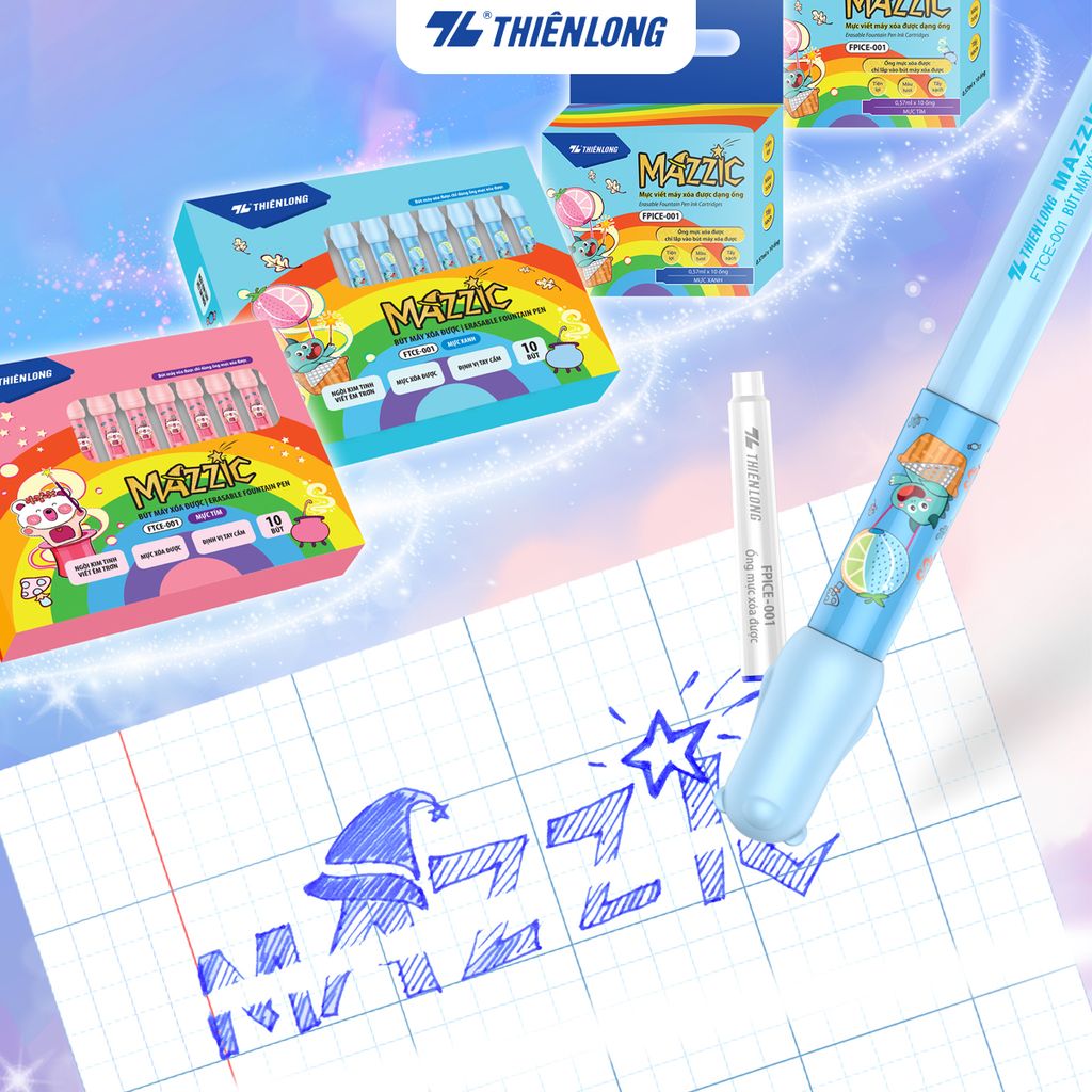 Combo 5/10 Hộp mực xóa được Mazzic Thiên Long FPICE-001 -  Mực không lắng cặn, sử dụng cho bút máy xóa được FTCE-001