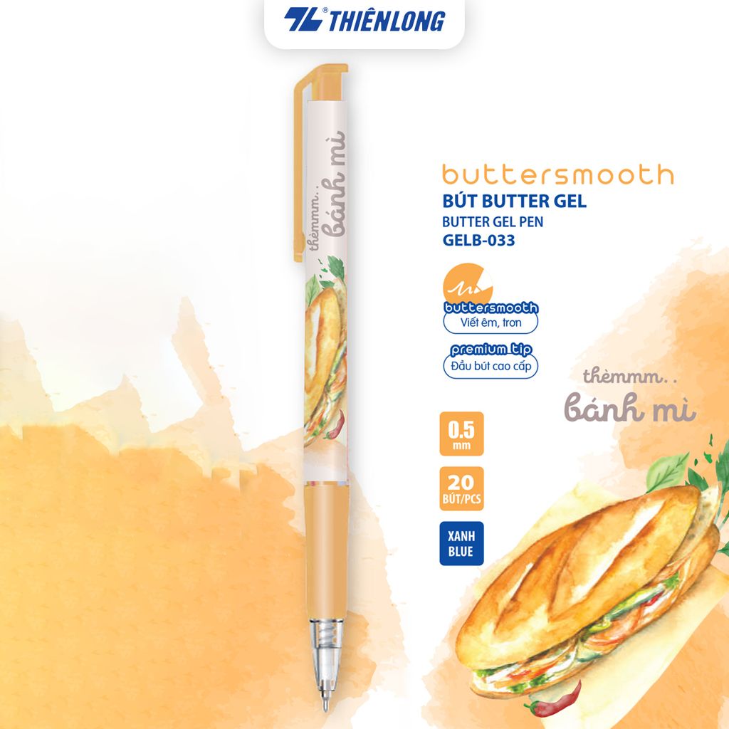 [BST] Bút gel B - Buttersmooth Gel Thiên Long - Premium Tip viết êm, trơn - Mực Xanh - Phiên bản Món ngon Việt Nam