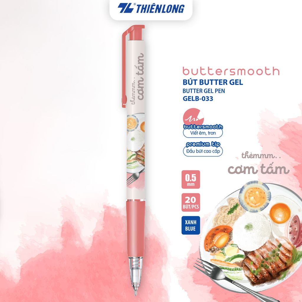 [BST] Bút gel B - Buttersmooth Gel Thiên Long - Premium Tip viết êm, trơn - Mực Xanh - Phiên bản Món ngon Việt Nam