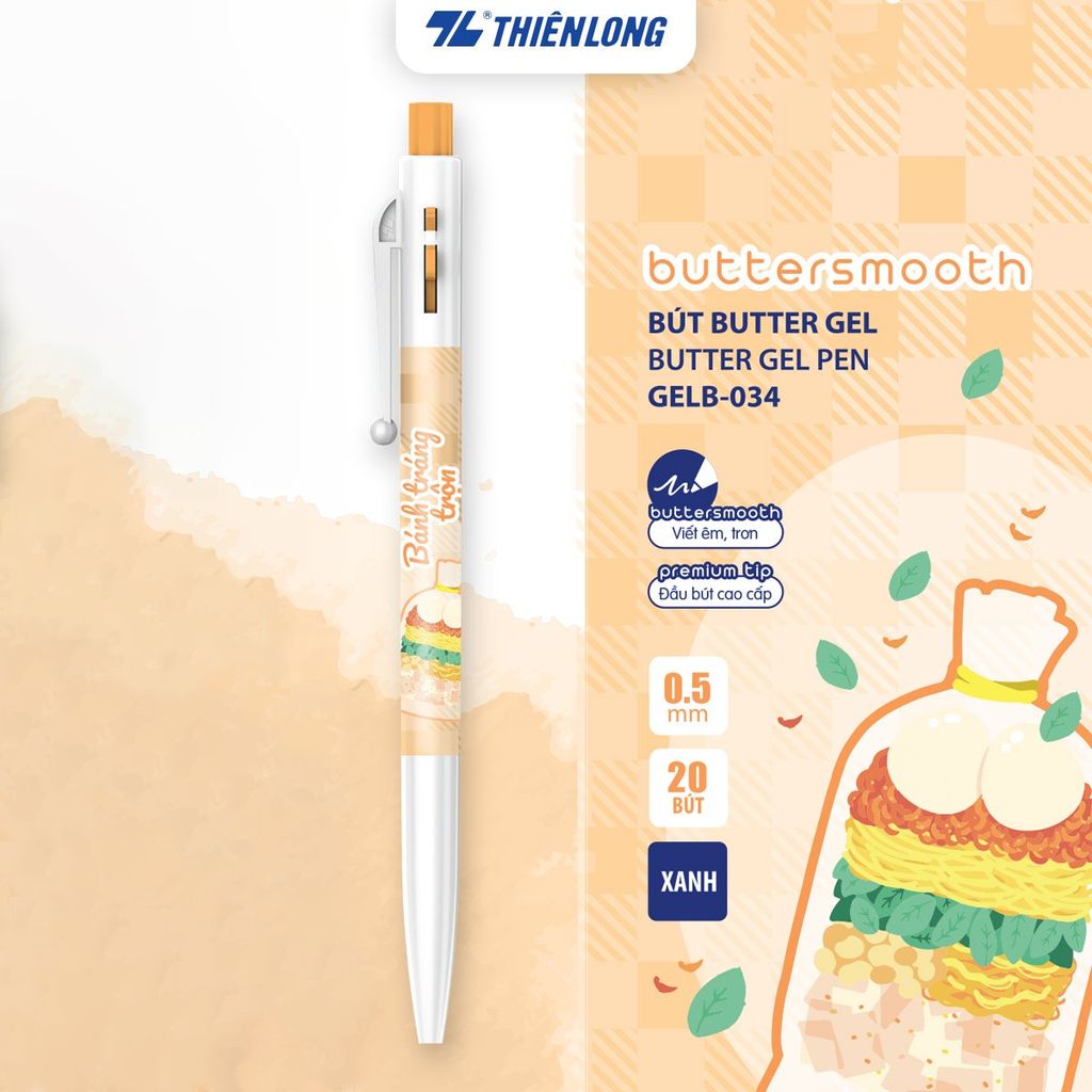 [BST] Bút gel B - Buttersmooth Gel Thiên Long - Premium Tip viết êm, trơn - Mực Xanh - Phiên bản Món ngon Việt Nam