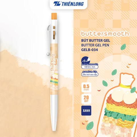 [BST] Bút gel B - Buttersmooth Gel Thiên Long - Premium Tip viết êm, trơn - Mực Xanh - Phiên bản Món ngon Việt Nam