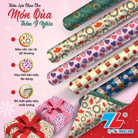 Bộ 5 giấy gói quà Giáng Sinh Thiên Long - Món quà thêm ý nghĩa mùa Noel