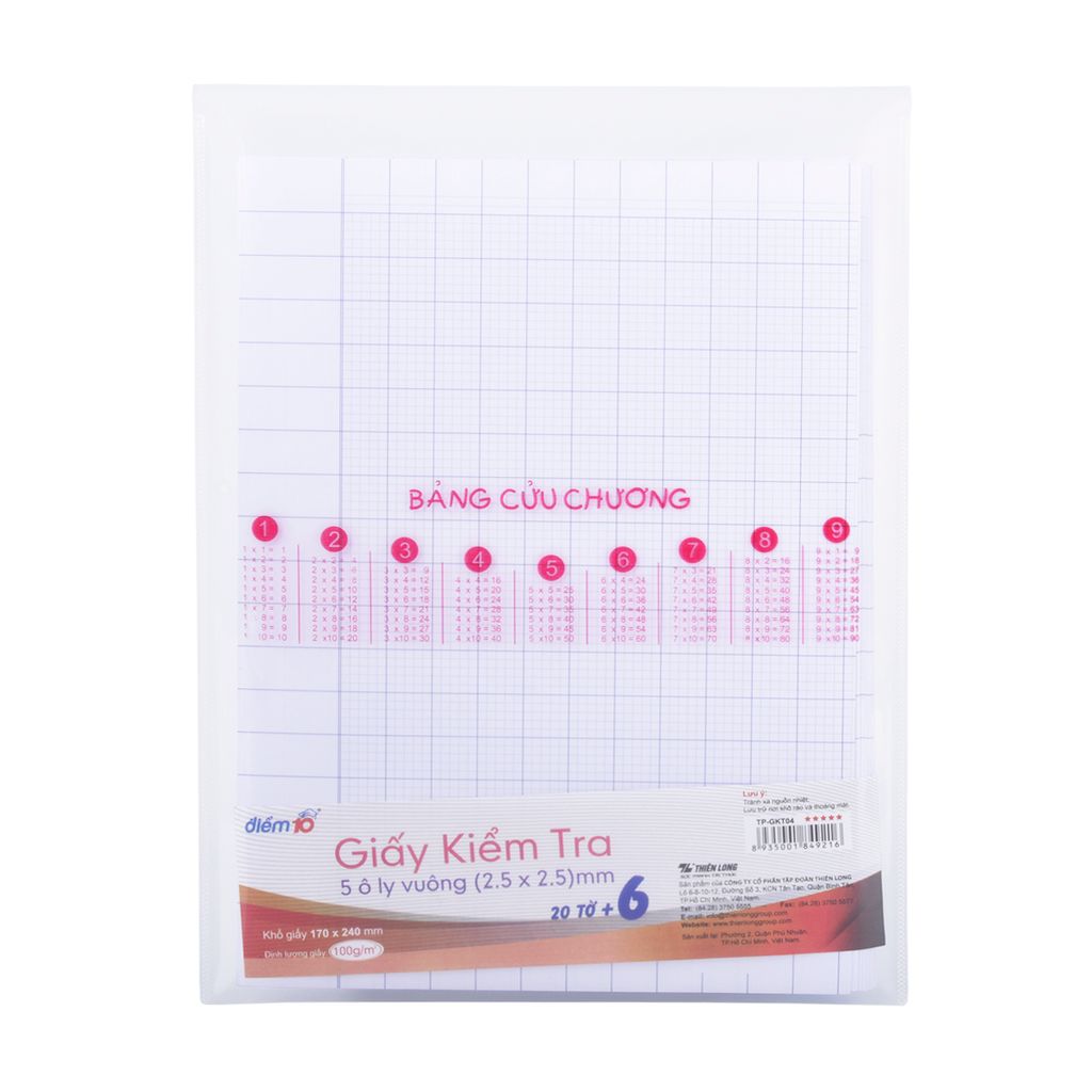Giấy kiểm tra Điểm 10 TP-GKT04 5 ô ly vuông