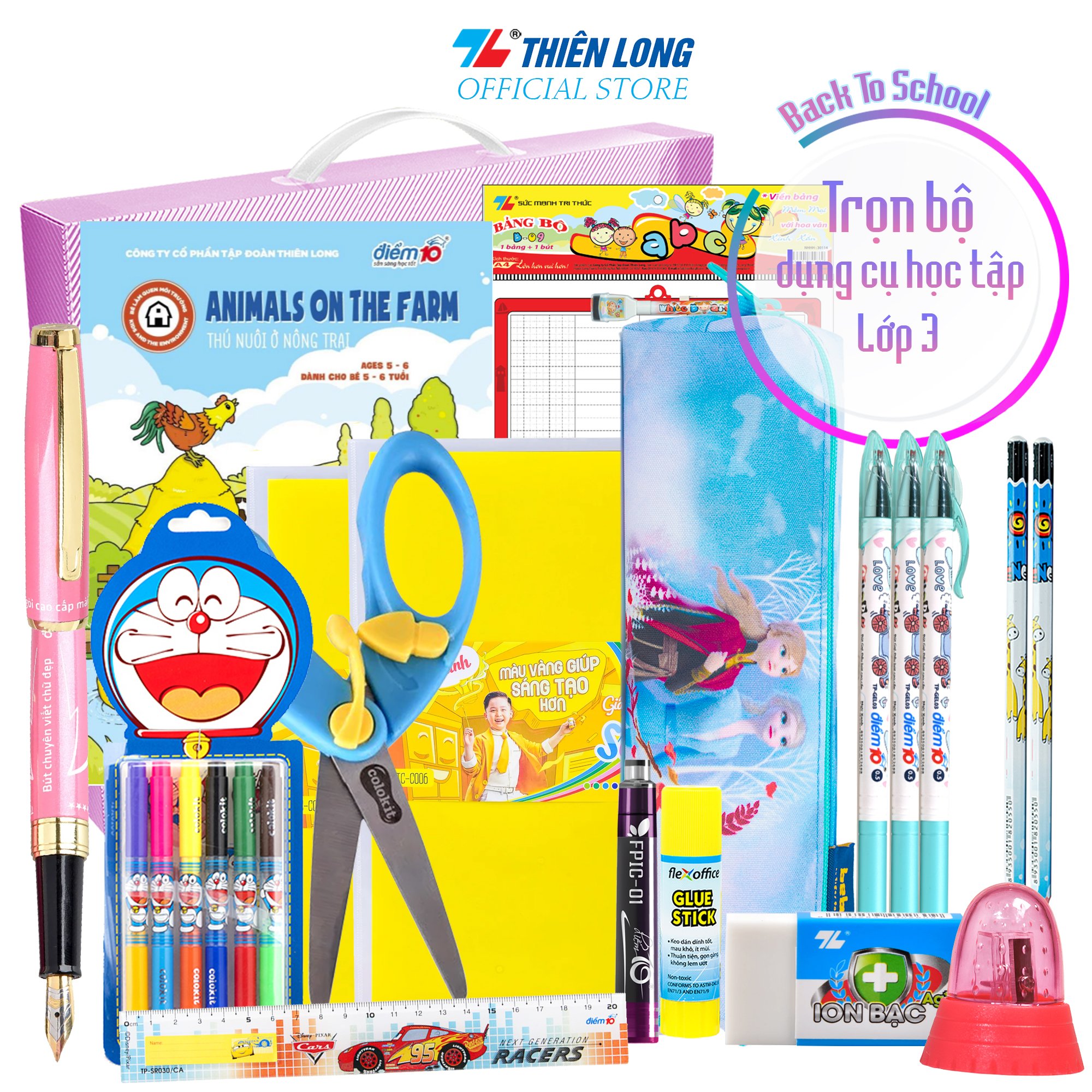 [Combo Cấp 1] Trọn Bộ Dụng Cụ Học Tập Lớp 3 - Nhập Học Năm Mới 2023 - 15 Món (Hộp đựng bút, Bút máy, Thước thẳng,...)