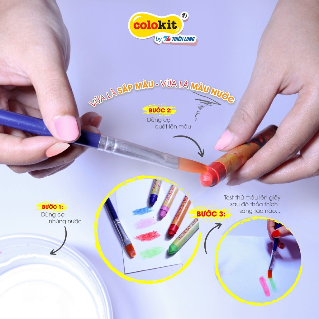 Bút sáp đa năng 12 màu rửa được Colo Art Thiên Long Colokit - WSO-C001- Sáng tạo tranh nổi - Vừa là sáp màu - Vừa là màu nước - Tiêu chuẩn châu Âu