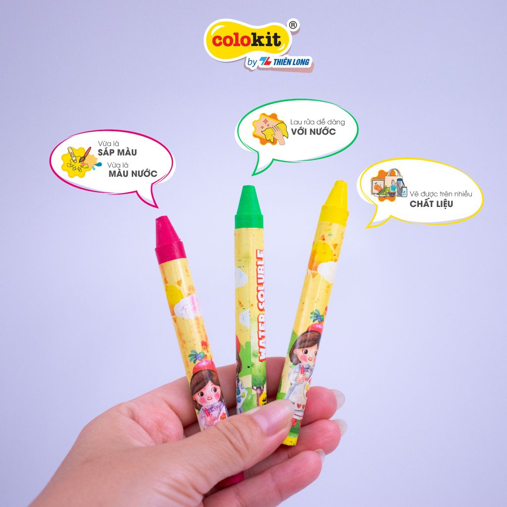 Bút sáp đa năng 12 màu rửa được Colo Art Thiên Long Colokit - WSO-C001- Sáng tạo tranh nổi - Vừa là sáp màu - Vừa là màu nước - Tiêu chuẩn châu Âu