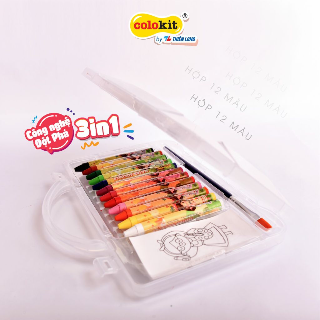 Bút sáp đa năng 12 màu rửa được Colo Art Thiên Long Colokit - WSO-C001- Sáng tạo tranh nổi - Vừa là sáp màu - Vừa là màu nước - Tiêu chuẩn châu Âu