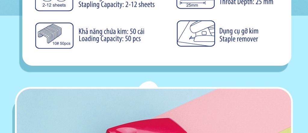 Bấm kim mini số 10 - Mini Stapler Thiên Long - Bấm nhẹ hơn - Màu ngẫu nhiên