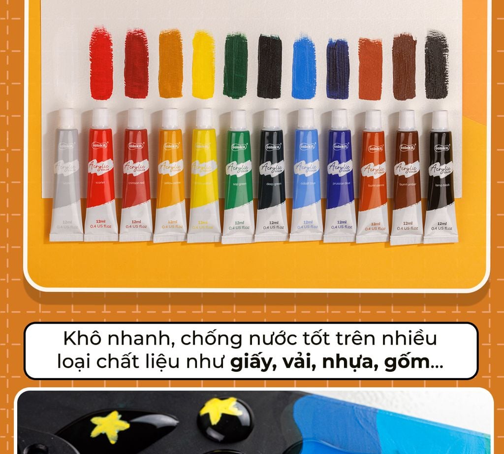 Màu nước Acrylic dạng tuýp 12ml Thiên Long Colokit ACR-C008