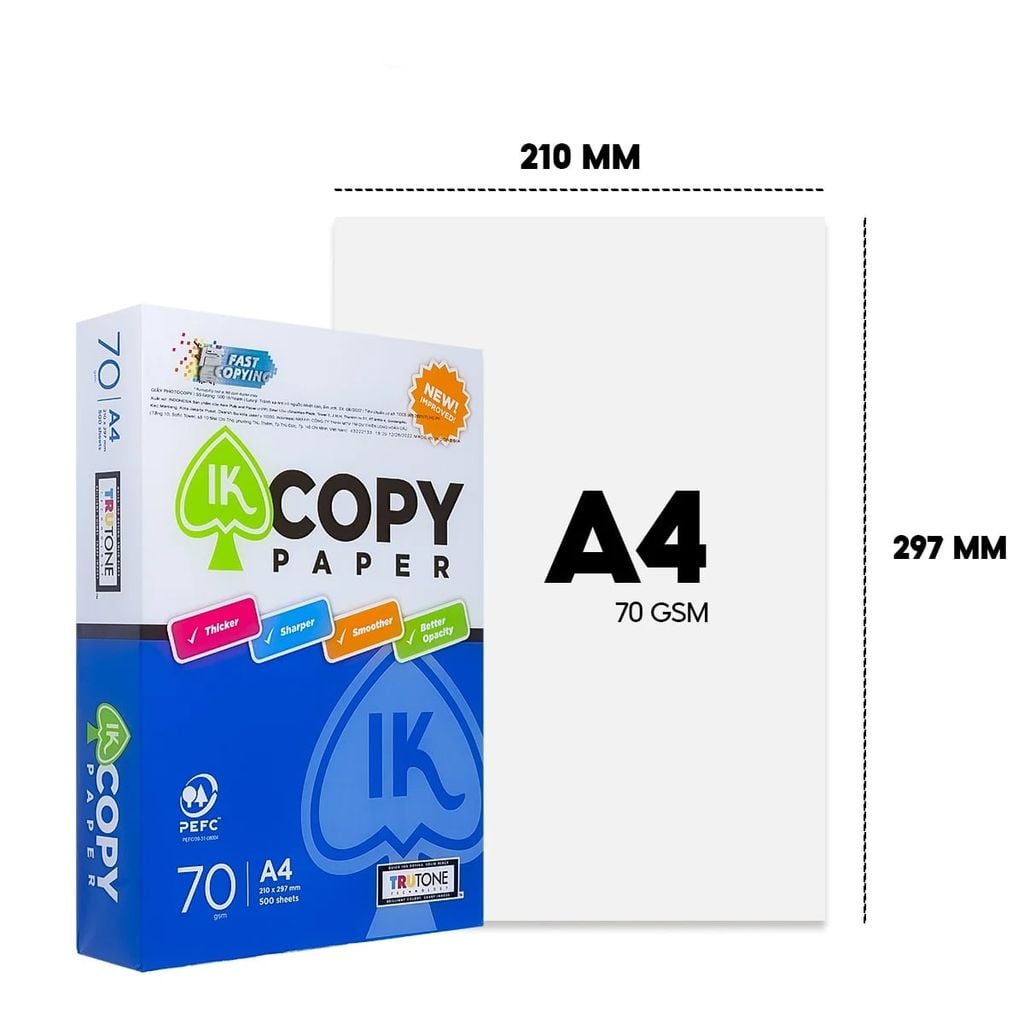 [HÀNG LỖI VẬN CHUYỂN] Ream giấy A3/A4/A5 70-80 gsm IK Copy (500 tờ) - Hàng nhập khẩu Indonesia