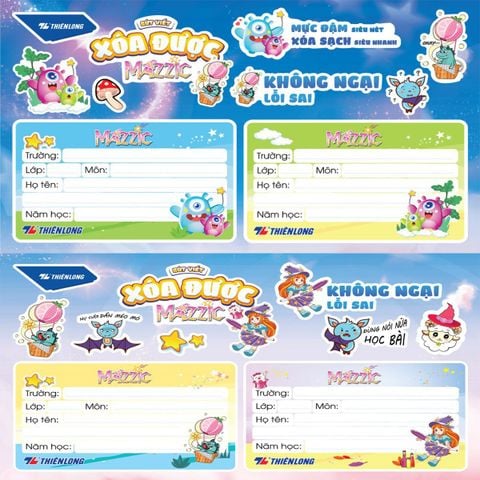 Quà tặng bộ 2 sticker trang trí nhãn vở Thiên Long