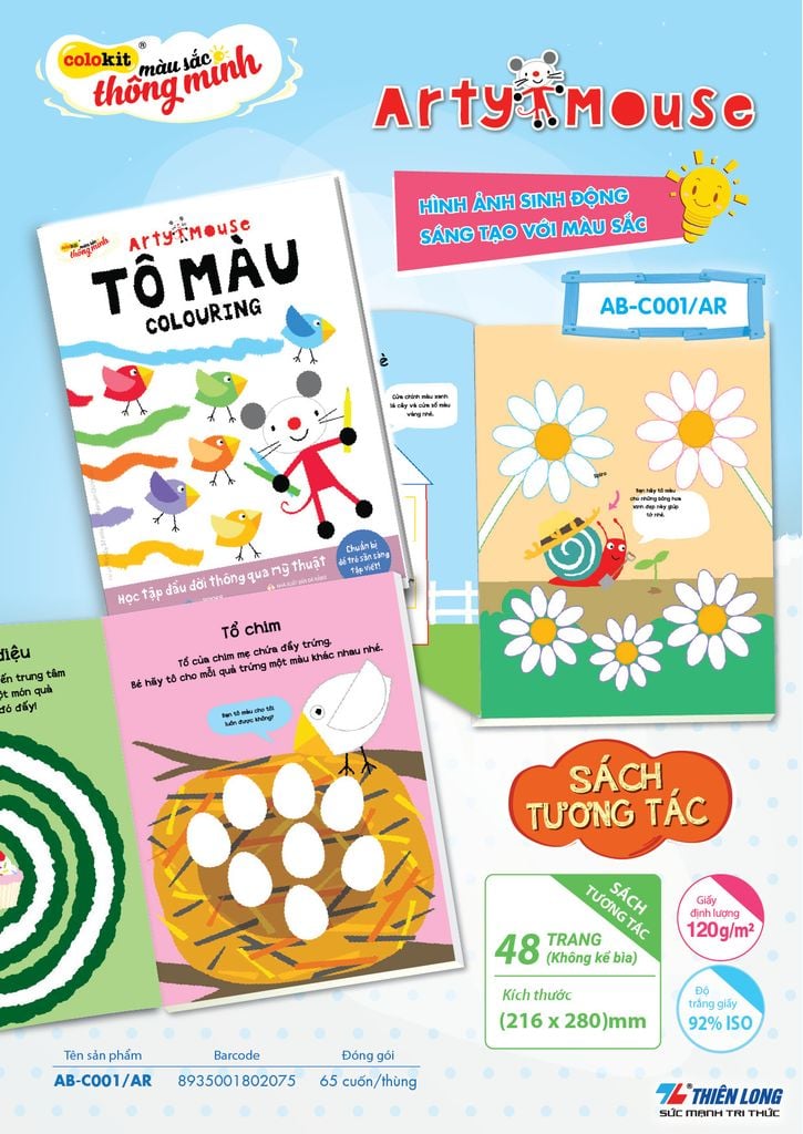 Sách hướng dẫn tô màu theo chủ đề cho bé khám phá thiên nhiên Arty Mouse Colokit COLORING AB-C001/AR