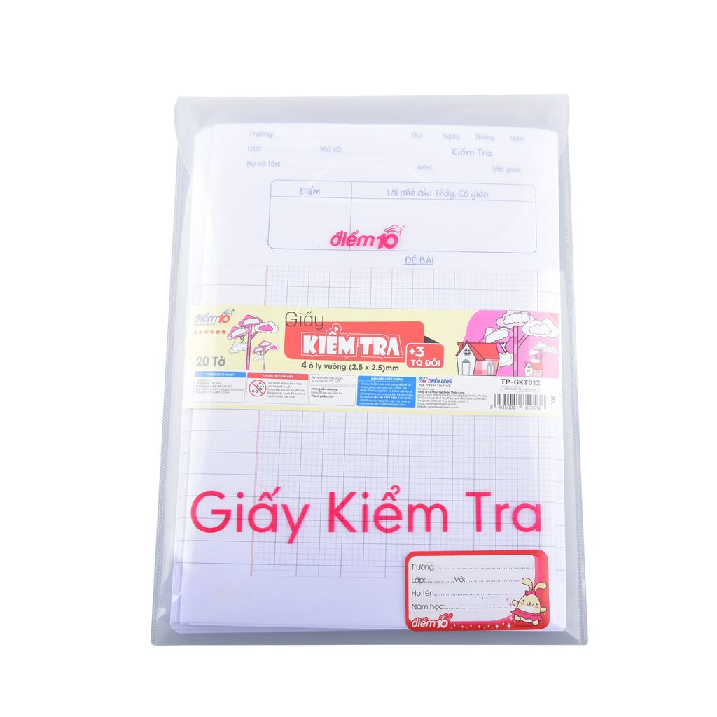 Túi 20 tờ đôi giấy kiểm tra 100gsm Thiên Long Điểm 10 TP-GKT012 4 ôly vuông