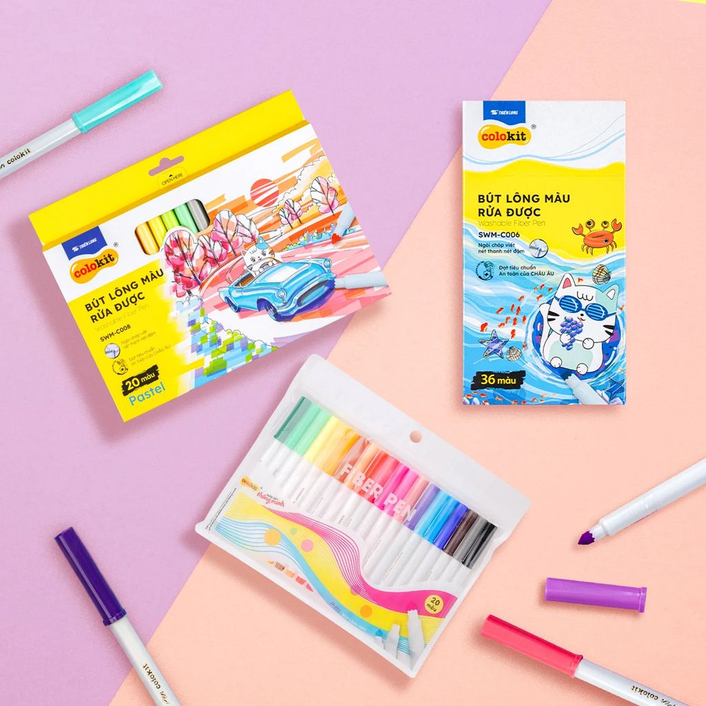 Bút lông màu Fiber Pen Thiên Long Colokit - Có thể rửa được- Combo 40/56/76/96 cây