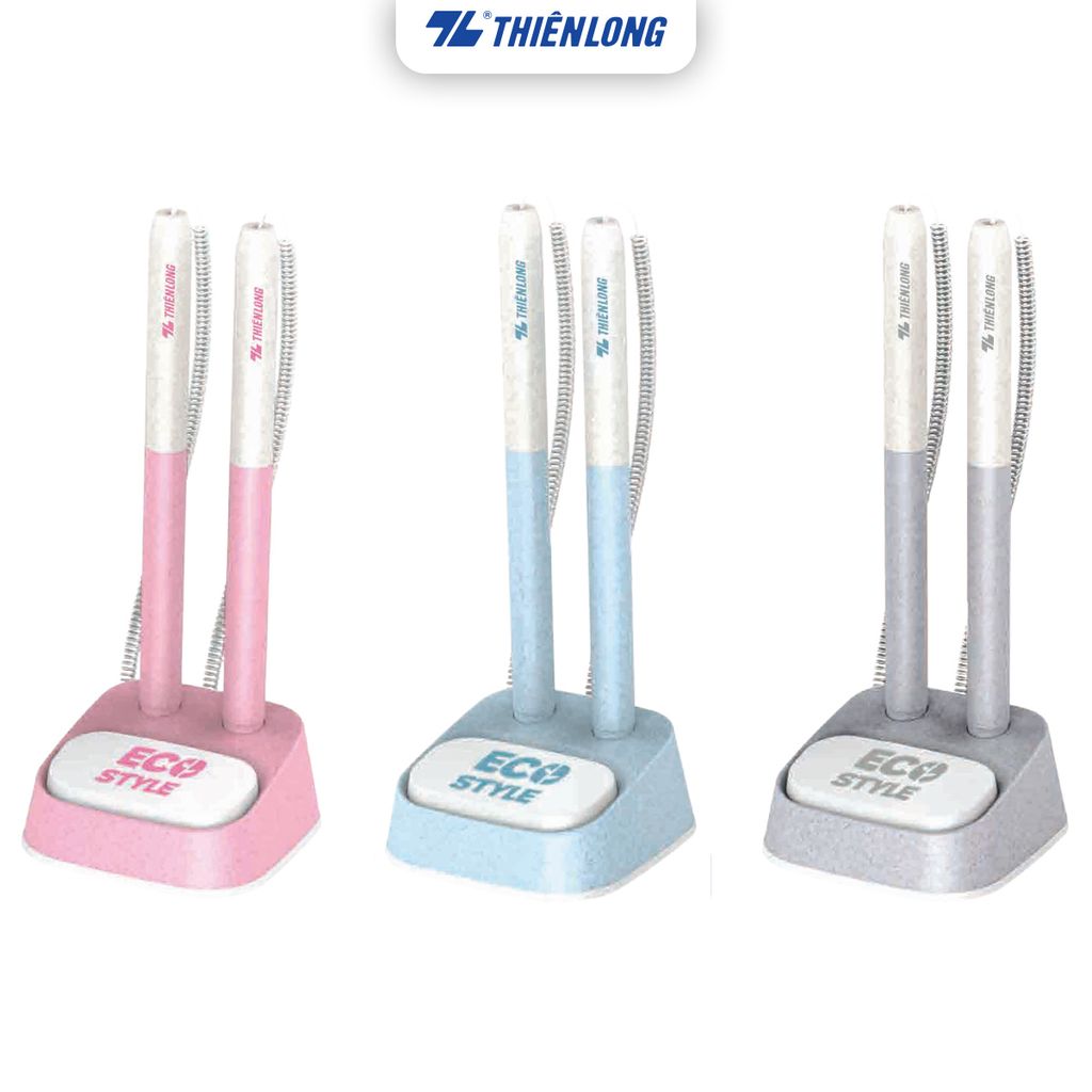 Bút bi đế cắm Thiên Long ECO Style PH-063/ECO - Mực Xanh - Chất liệu từ vỏ cám trấu