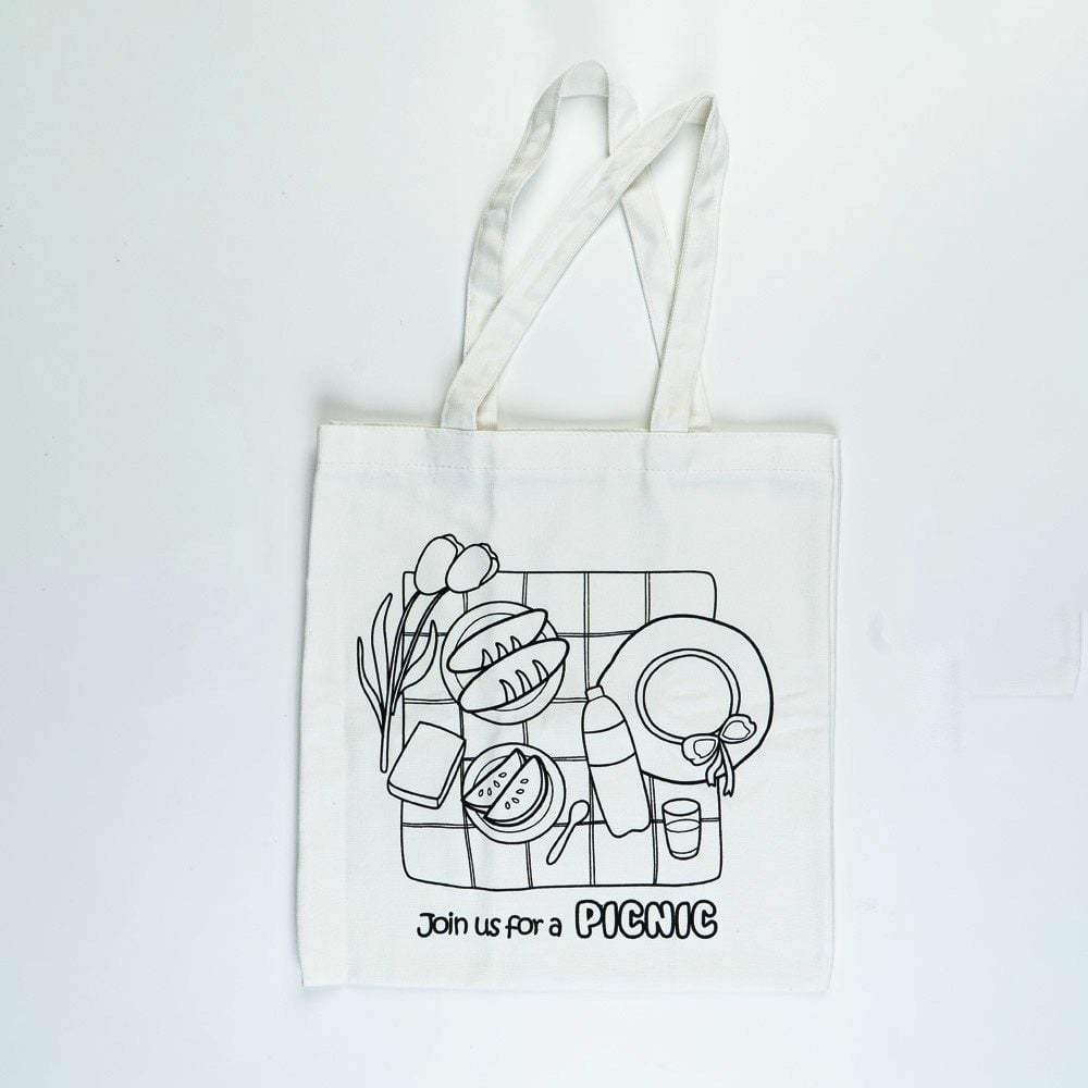 Túi Canvas trắng 38x34.5cm hình Picnic