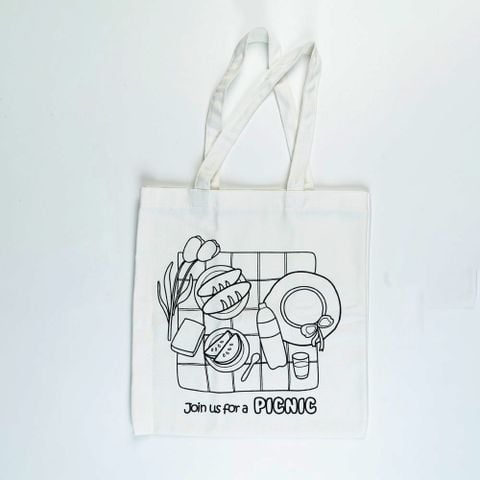 Túi Canvas trắng 38x34.5cm hình Picnic