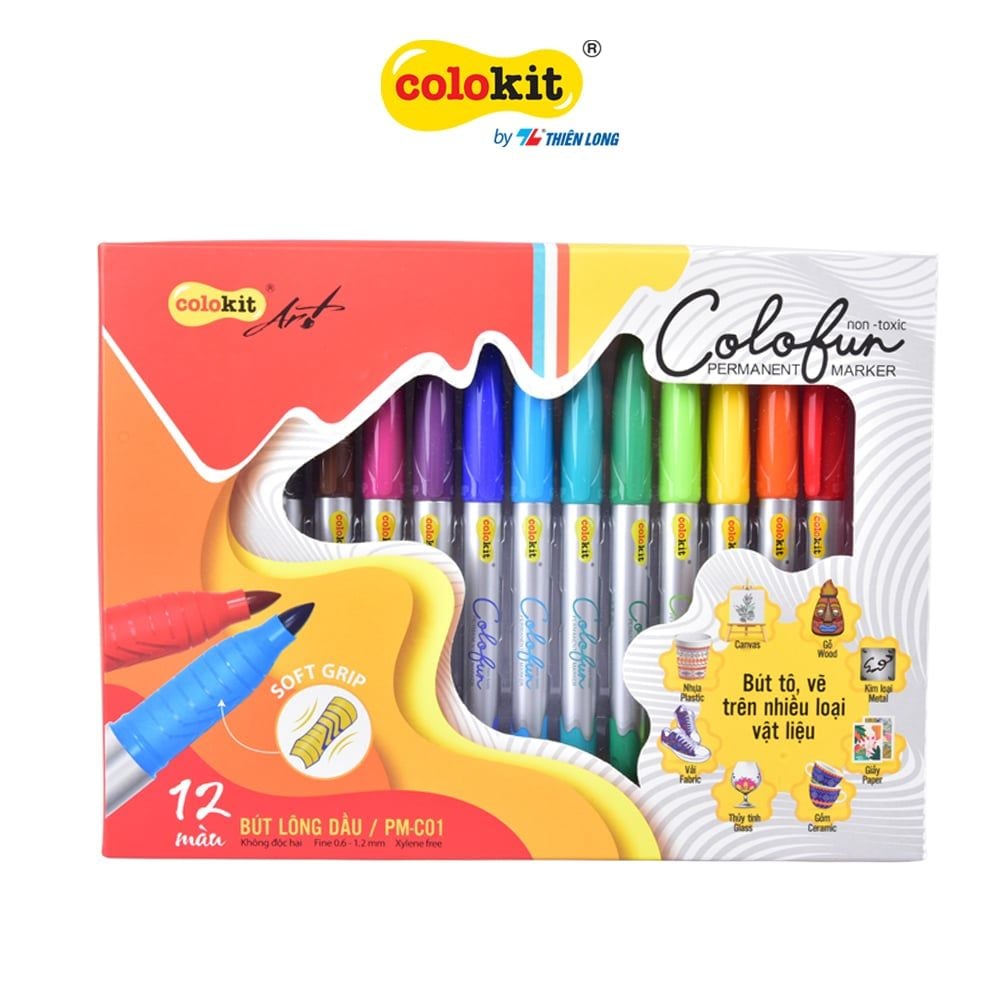 Hộp 12 bút lông dầu mỹ thuật Colokit PM-C01 vẽ được trên nhiều chất liệu, màu mực đậm, tươi sáng