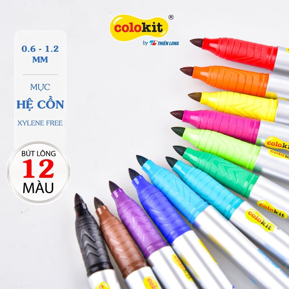 Hộp 12 bút lông dầu mỹ thuật Colokit PM-C01 vẽ được trên nhiều chất liệu, màu mực đậm, tươi sáng